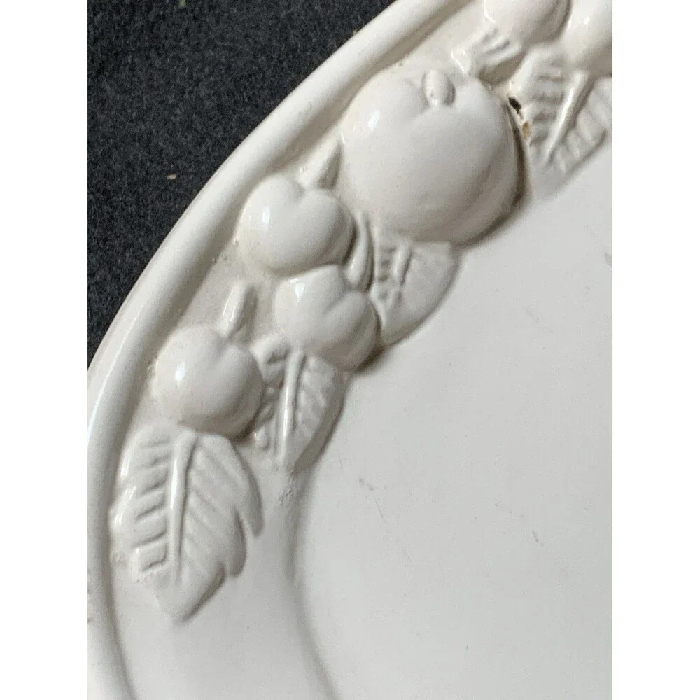 Vintage Patterned Bountiful Fruit 8.75 In White Oval Serving Platter Butter Dish